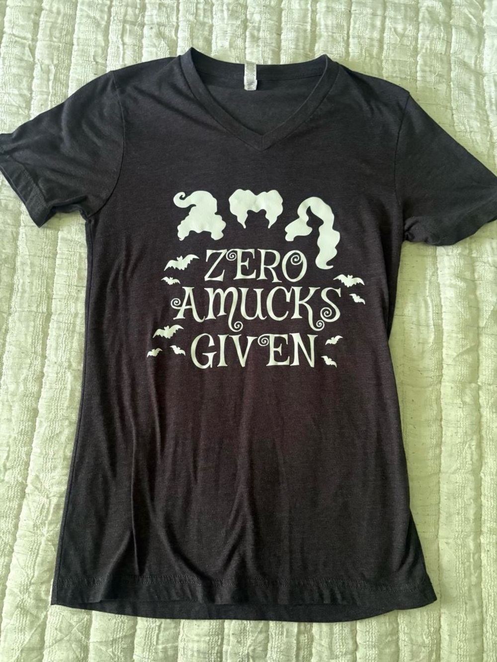 Bella Canvas Black V-Neck Tee with White 'Zero Amucks Given' Graphic